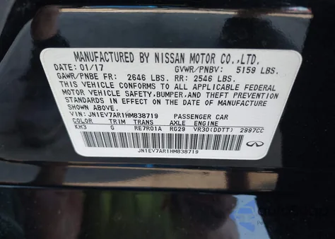 2017 Infiniti Q50 3.0T Signature Edition from USA, damaged, VIN JN1EV7AR1HM838719